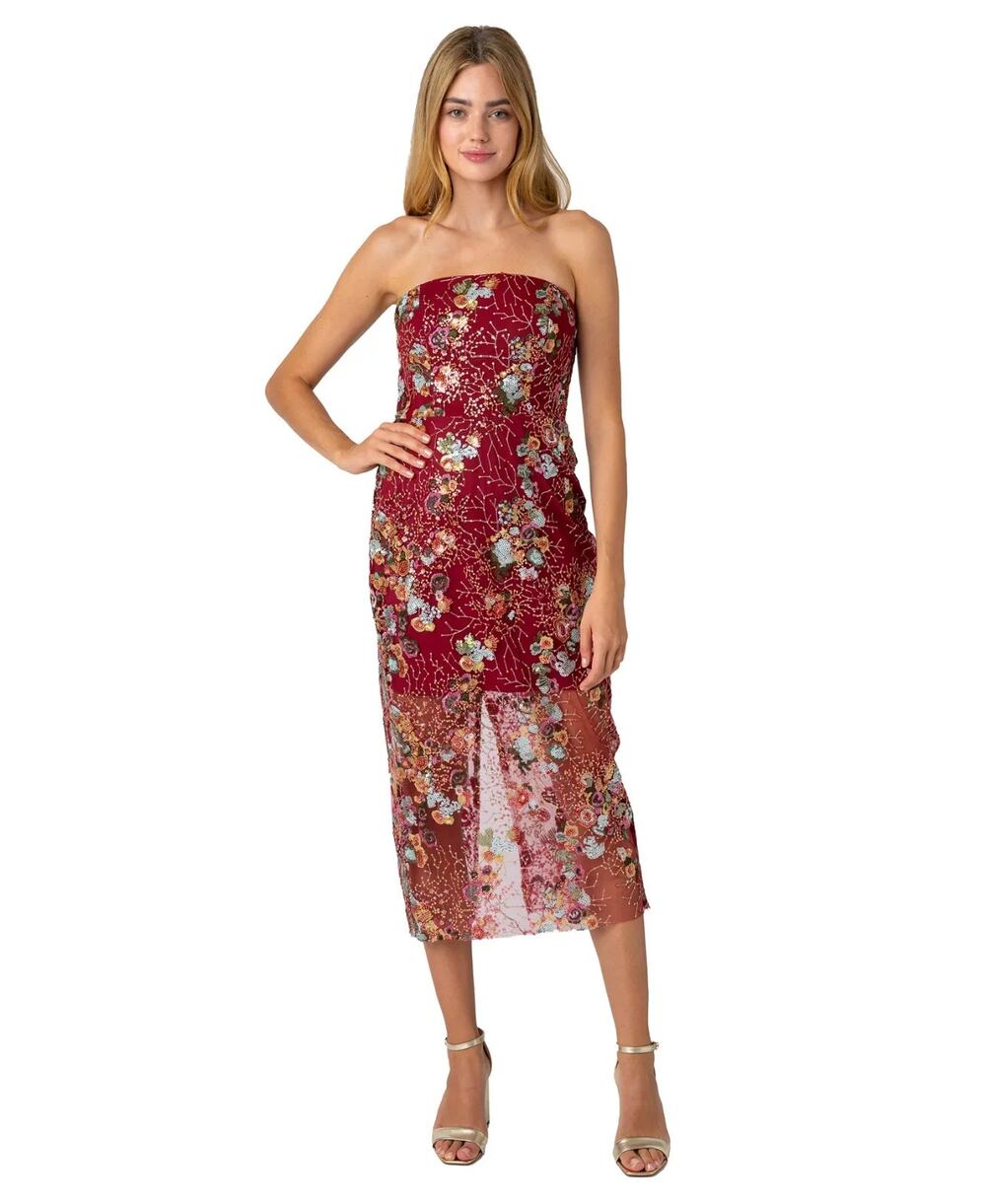 Sam Edelman Women's Floral Sequin Strapless Dress Size 12 4035